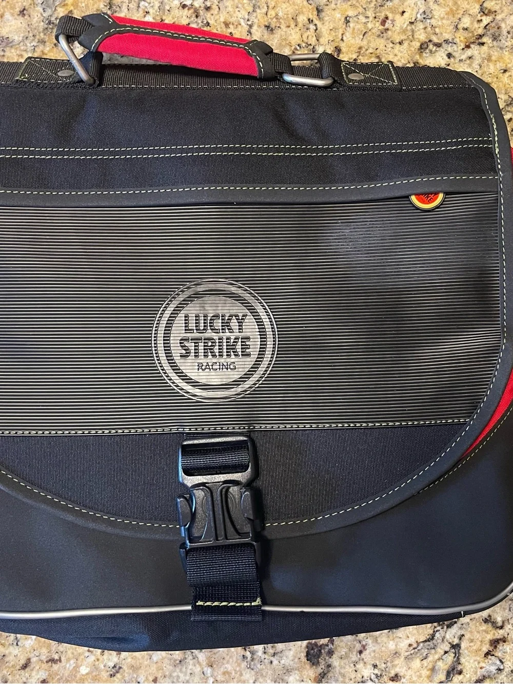 Men's Black and Red Messenger Bag